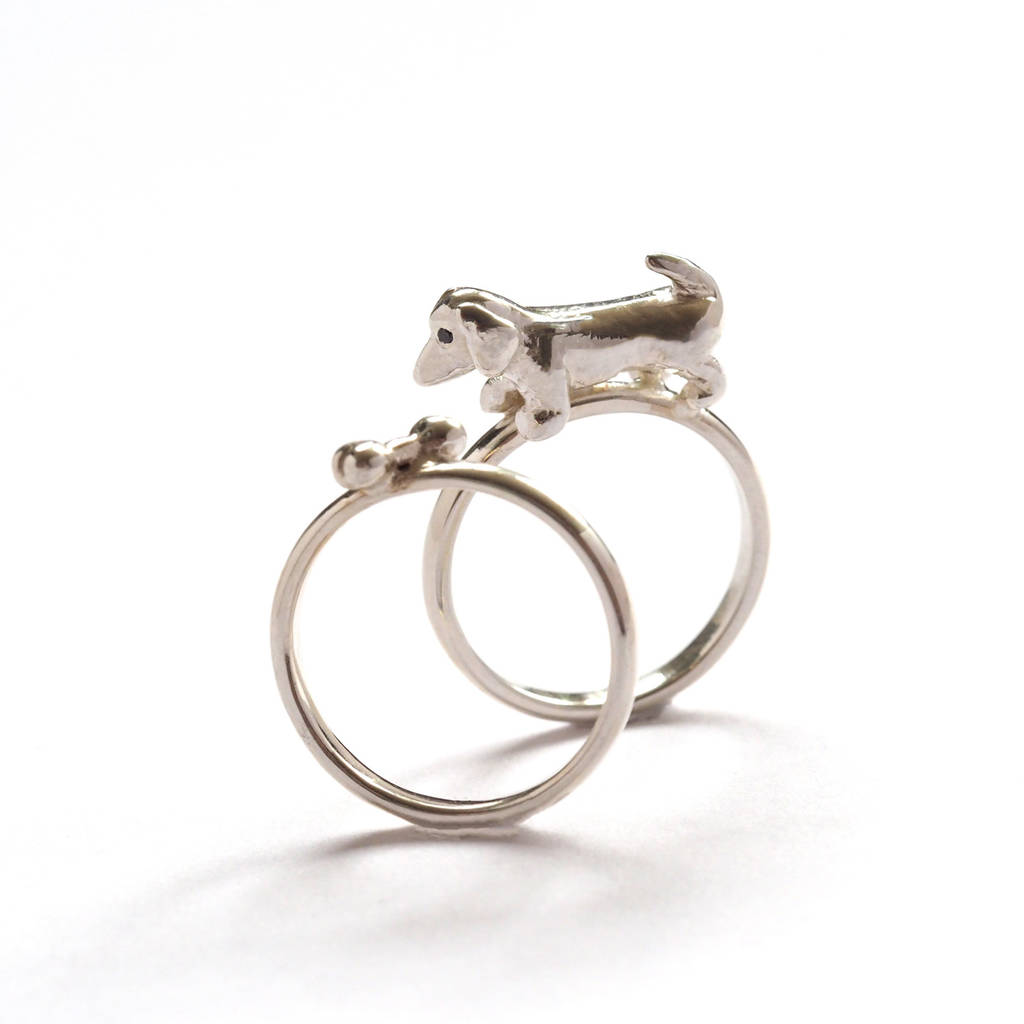 Sausage Dog Ring Silver And Black Diamond By Rock Cakes