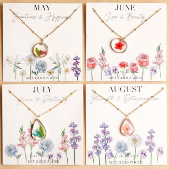 Personalised Pressed Birth Flower Pendant Necklace, 6 of 12