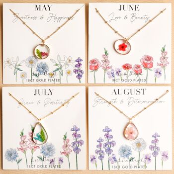 Personalised Pressed Birth Flower Pendant Necklace, 6 of 10