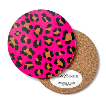 Pink Leopard Print Coasters Set Round Heat Resistant, 6 of 7
