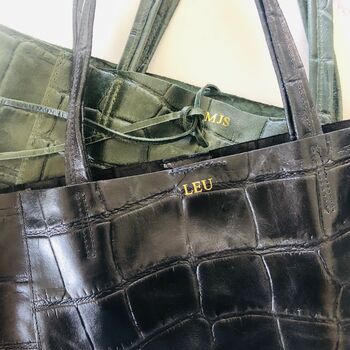 Personalised Real Leather Tote Bag Croc Print, 5 of 12