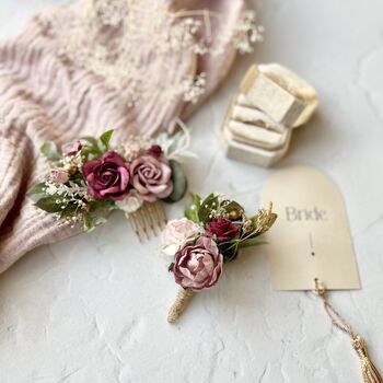 Dusty Pink, Burgundy And Blush Flower Boutonniere, 8 of 8