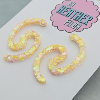 Squiggle Glitter Resin Earrings / Abstract Wavy Jewellery / Bold Colourful Jewellery / Dopamine Dressing Gift, 12 of 12
