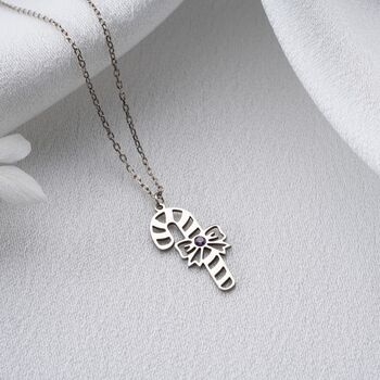 'Sweet Christmas' Candy Cane Birthstone Necklace, 6 of 11