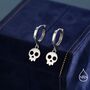 Skull Huggie Hoop Earrings In Sterling Silver, thumbnail 5 of 12