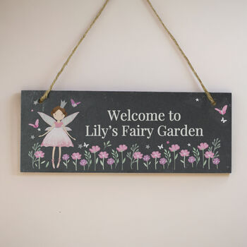 Personalised Fairy Princess Garden Hanging Slate Sign, 2 of 6