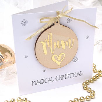 Mum Wooden Bauble Christmas Card, 4 of 6