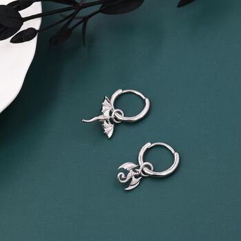 Mismatched Tiny Dragon Huggie Hoop In Sterling Silver, 3 of 10