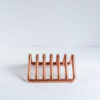 Solid Copper Vinyl Record Stand – Verdigris Green Patina Minimalist Rack, 3 of 6