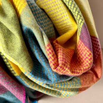 Soft Colour Block Check Scarf In Yellow And Blue, 2 of 6