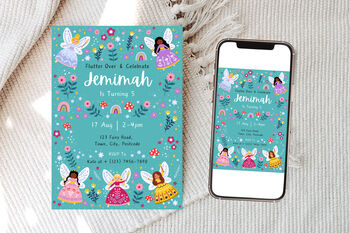 Digital Editable Fairies Kids Birthday Party Invitation Template, 8 of 10