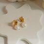 Hammered Top And Pearl Drop 18k Gold Plated Earrings, thumbnail 1 of 2