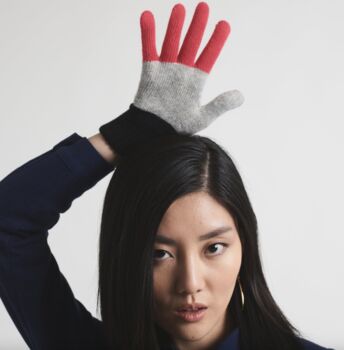Miss Pompom Black Colourblock Wool Gloves, 4 of 4