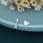 Mismatched Tiny Arrow And Heart Stud Earrings, thumbnail 5 of 9