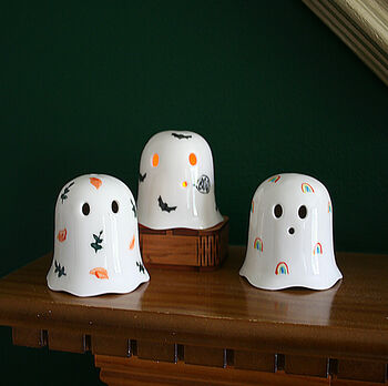 Ceramic Halloween Hanging Ghost Decoration With Autumn Leaves, 8 of 8