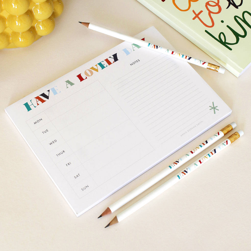 'Lovely Day' Weekly Planner Notepad By Annie Dornan-Smith Design 