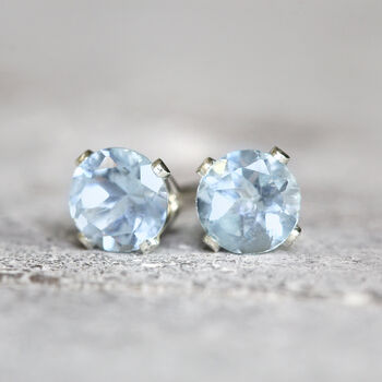 Blue Aquamarine Stud Earrings In Silver Or Gold, 7 of 12