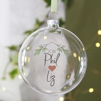 Personalised Mistletoe Christmas Bauble For Couples, 3 of 11
