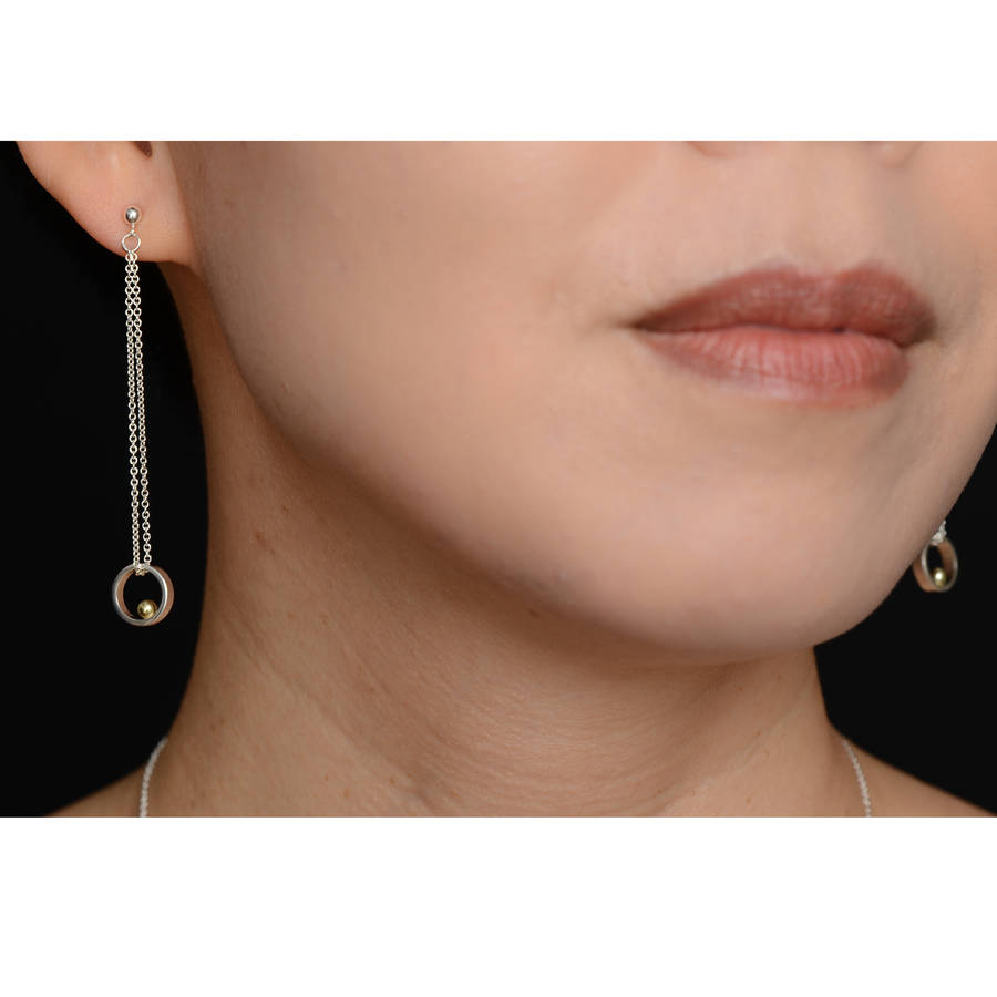 Silver Open Circle With Gold Ball Long Loop Earrings, 1 of 6