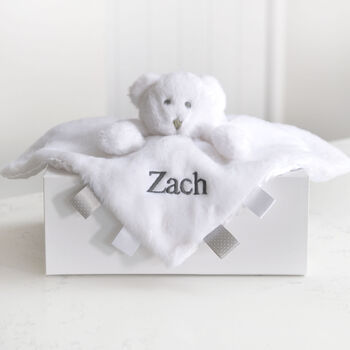 Personalised White Teddy Baby Comforter, 9 of 11
