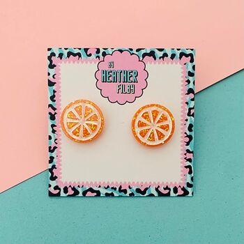 Orange Glitter Orange Slice Stud Earrings, 5 of 5