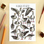 Gaggle Of Geese Watercolour Illustrated Postcard, thumbnail 1 of 8