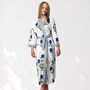 White And Blue Flower Print Cotton Dressing Gown Kimono, thumbnail 5 of 9