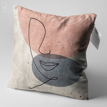Abstract Face Cushion Cover With Pink, Grey, Beige, 3 of 7