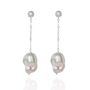 Baroque Pearl Drop Silver Chain Earrings, thumbnail 1 of 4