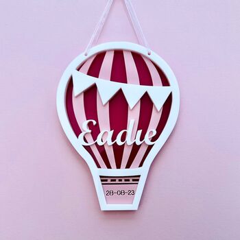 Personalised Hot Air Balloon New Baby Gift Wall Plaque, 4 of 12