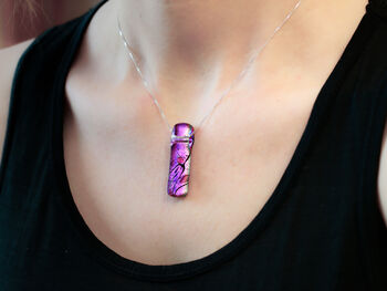 Purple And Pink Dichroic Glass Pendant, Sterling Silver Necklace, 2 of 7