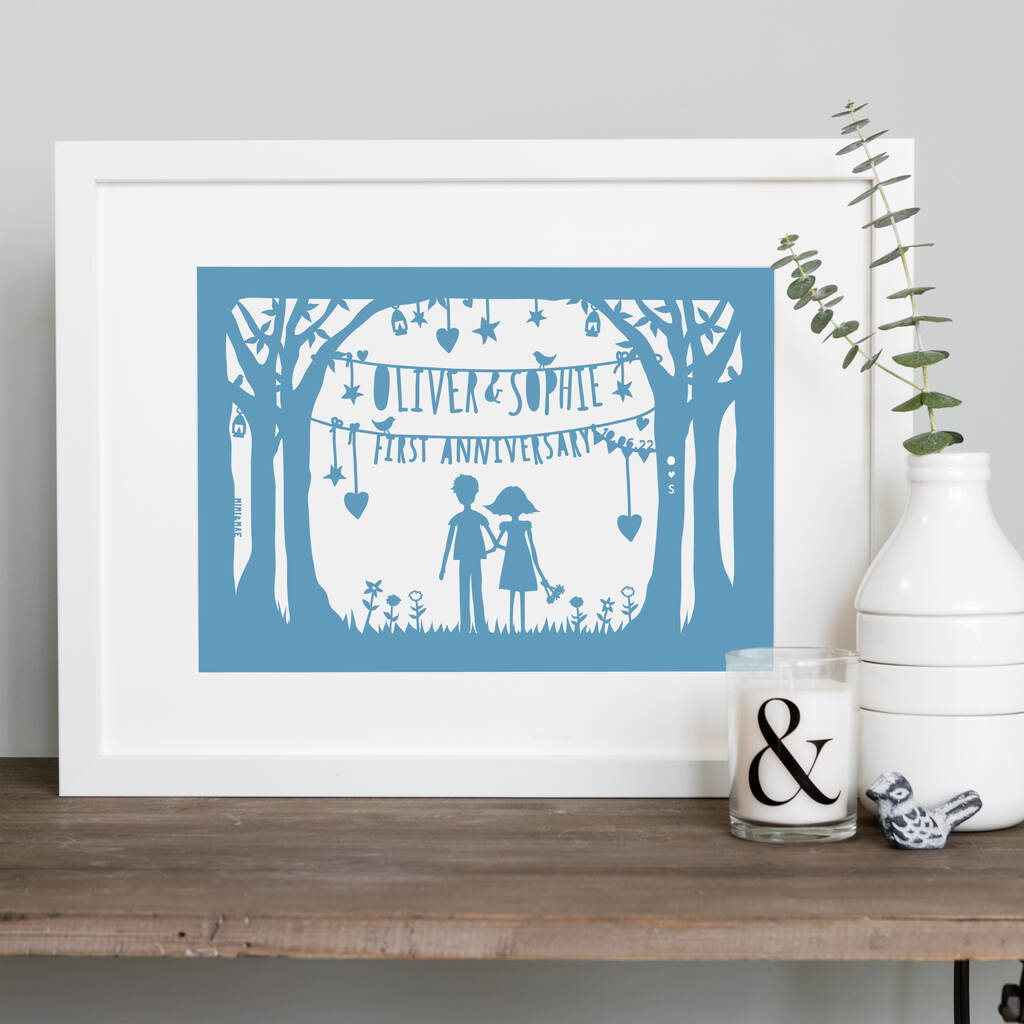 First Paper Anniversary Print Or Papercut In Mount, 1 of 10