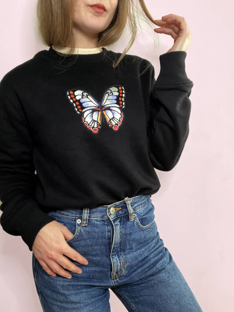 Oversized Black Embroidered Butterfly Jumper By Lint & Thread