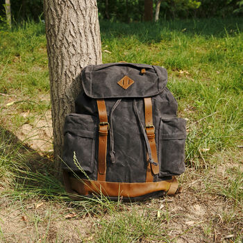 Waxed Canvas Backpack With Draw String, 10 of 12