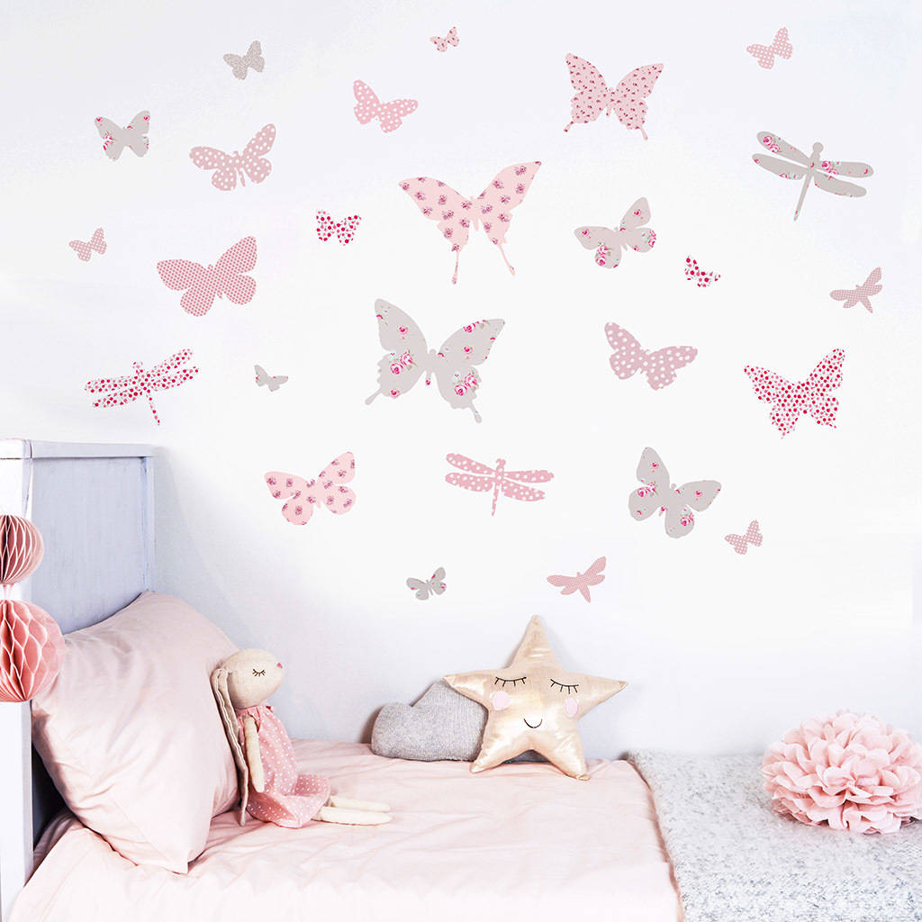 Butterfly Wall Stickers In Dusty Pink And Grey, 1 of 4