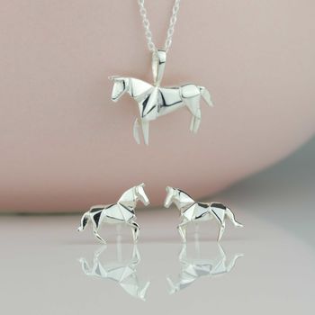 Sterling Silver Origami Horse Earrings, 4 of 6