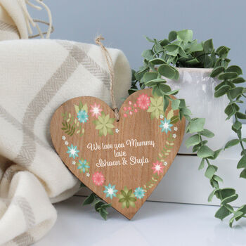 Hanging Wooden Heart With Printed Personalised Message, 4 of 6