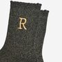 Women's Glitter Socks Black Gold Initial 'R', thumbnail 3 of 5