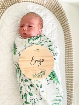 Personalised Olive Branch Wooden Baby Name Plaque, 3 of 4