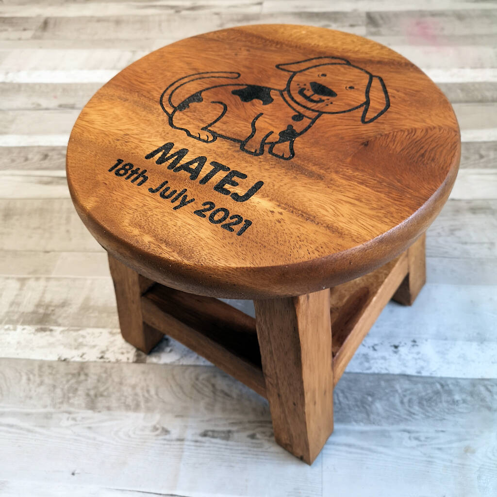 Personalised Wooden Puppy Dog Stool For Children, 1 of 4