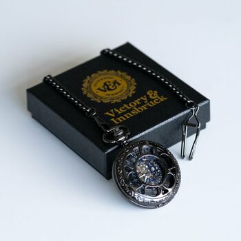 Steampunk Pocket Watch Gunmetal Black; The Armstrong, 4 of 9