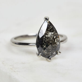 One Of A Kind Platinum Black Pear Shape Rose Cut Diamond Engagement, 2 of 4