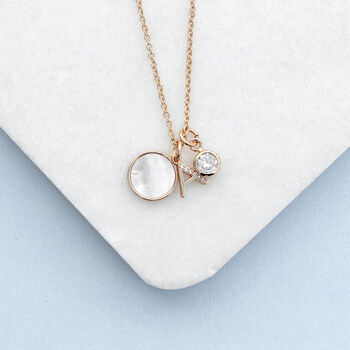 Rose Gold Initial Necklace With Pearl + Crystal Charms, 6 of 8