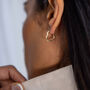 Yellow Gold Plated Heart Hoop Stud Earrings, thumbnail 2 of 5