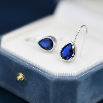 Sapphire Blue Cz Droplet Drop Hook Earrings, 4 of 12