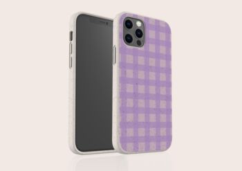 Purple Gingham Eco Friendly, Biodegradable Phone Case, 4 of 8