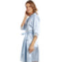 British Made Pale Blue Short Satin Dressing Gown With Lace Detail Ladies Size 8 To 28 UK, thumbnail 2 of 5