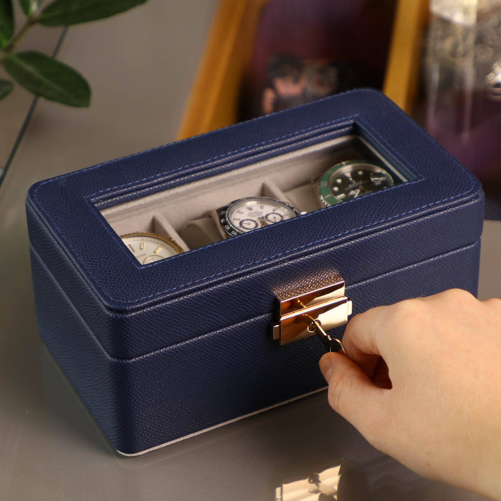 Dad's Luxury Blue Faux Leather Trio Watch Box, 1 of 12