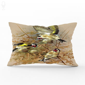 Goldfinch Bird Theme Brown Soft Cushion, Vintage Botanical Design, 8 of 10
