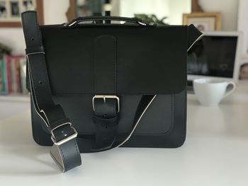 Black Leather Messenger Bag, 2 of 6